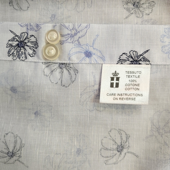 Emanuel Berg Mens Modern Fit Button Down Shirt Size L / XL 17" White Floral - Picture 5 of 8